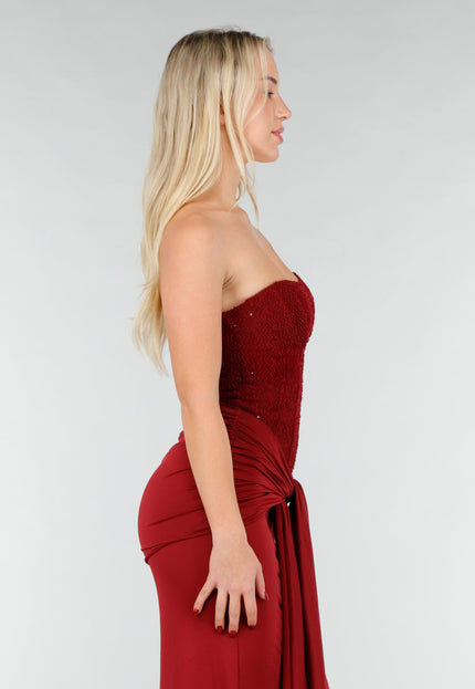 NEW171225 Strapless Korset Jurk in Bordeaux