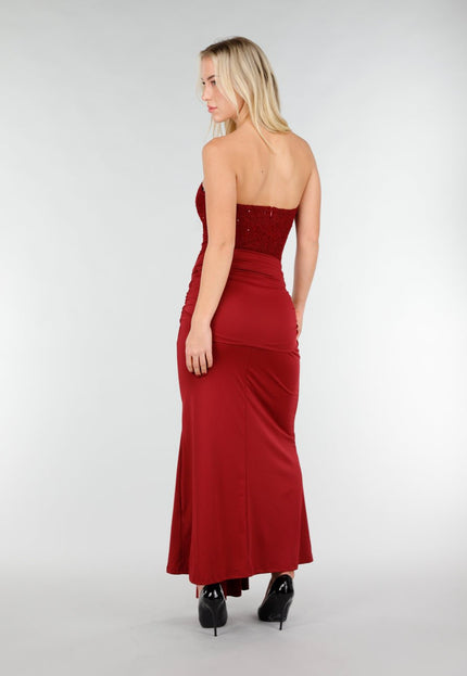 NEW171225 Strapless Korset Jurk in Bordeaux
