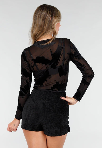NEW171225 Zwarte Mesh Velvet Body