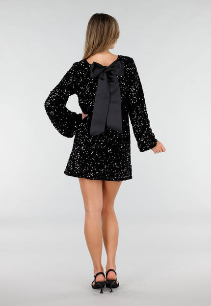 Zwarte Pailletten Jurk met Strik