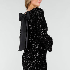 Zwarte Pailletten Jurk met Strik