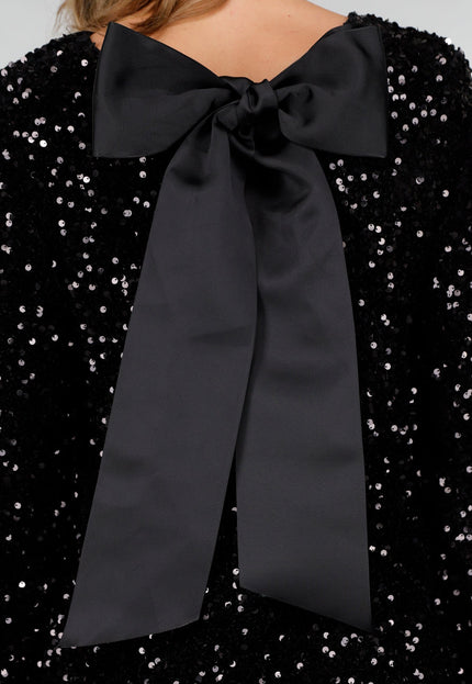 Zwarte Pailletten Jurk met Strik