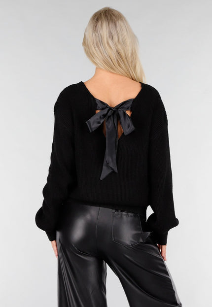 OP=OP.03.NL Zwarte Ribgebreide Trui met V-Hals