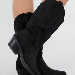 NEW171225 Zwarte Suède Cowboylaarzen