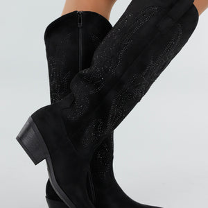 NEW171225 Zwarte Suède Glitter Cowboylaarzen