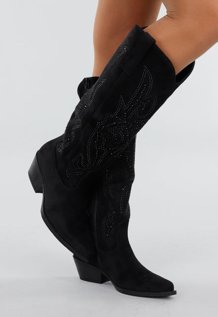 NEW171225 Zwarte Suède Glitter Cowboylaarzen