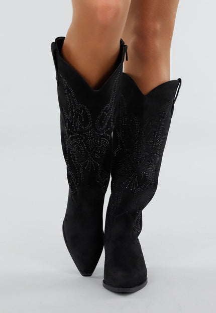 NEW171225 Zwarte Suède Glitter Cowboylaarzen