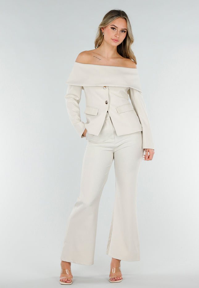 NEW180226 Beige Flared Pantalon met Stretch