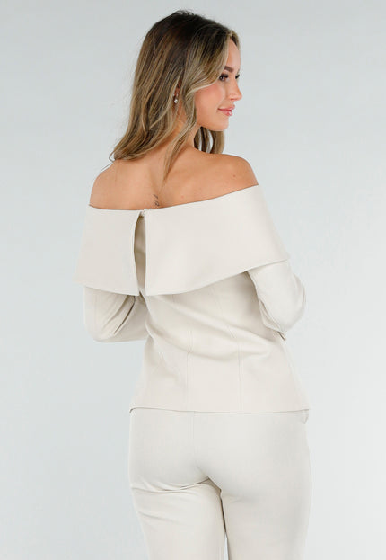 NEW180226 Beige Off Shoulder Blazer