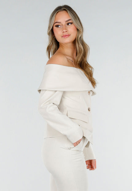 NEW180226 Beige Off Shoulder Blazer