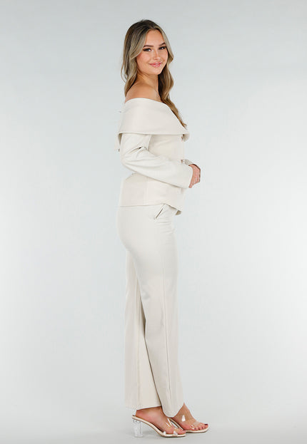 NEW180226 Beige Off Shoulder Blazer