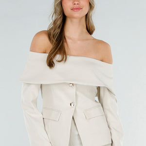 NEW180226 Beige Off Shoulder Blazer