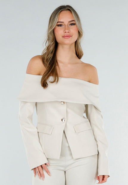 NEW180226 Beige Off Shoulder Blazer