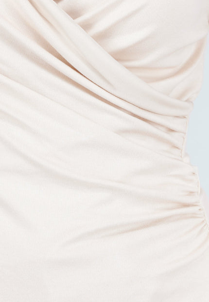 NEW180226 Beige Overslag Top met Lange Mouwen