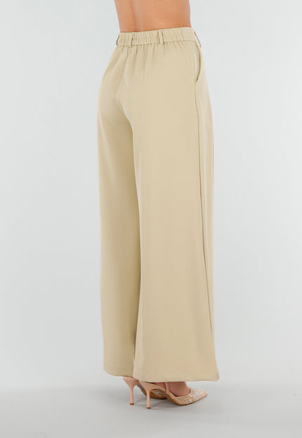 NEW180226 Beige Wide Leg Pantalon met Plooien