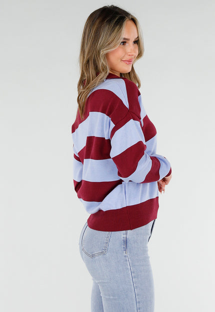 NEW180226 Bordeaux Blauw Gestreepte Polo Trui