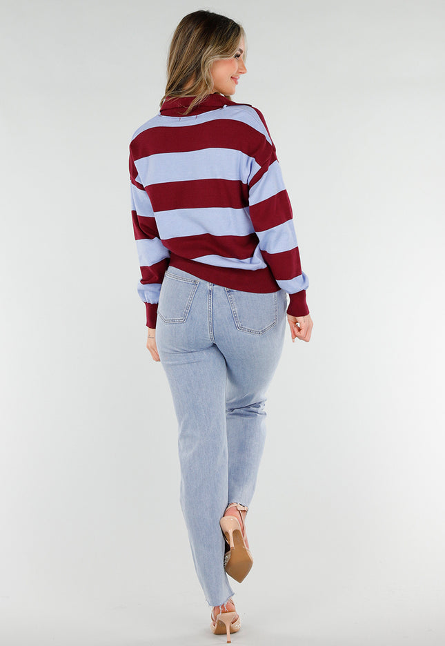 NEW180226 Bordeaux Blauw Gestreepte Polo Trui