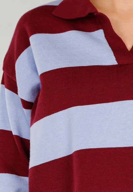 NEW180226 Bordeaux Blauw Gestreepte Polo Trui