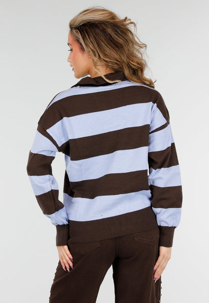 NEW180226 Bruin Blauw Gestreepte Polo Trui
