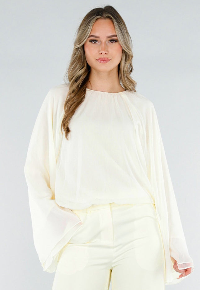 NEW180226 Butter Yellow Blouse met Wijde Mouwen