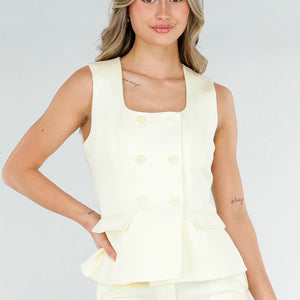 NEW180226 Butter Yellow Gilet Top met Knopen