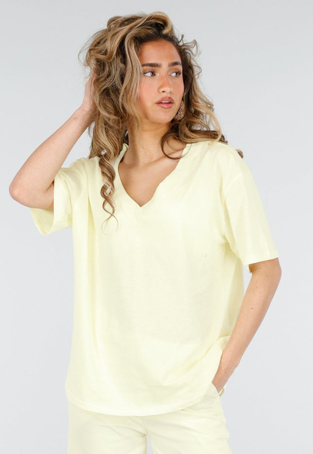 NEW180226 Butter Yellow V Hals T Shirt
