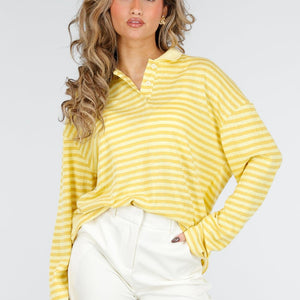 NEW180226 Gele Gestreepte Polo Longsleeve