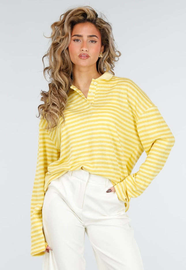 NEW180226 Gele Gestreepte Polo Longsleeve