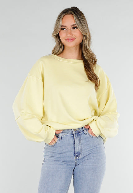 NEW180226 Gele Sweater met Good Vibes Print