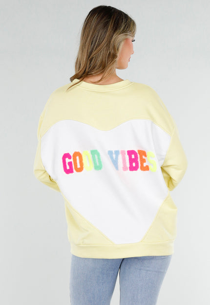 NEW180226 Gele Sweater met Good Vibes Print