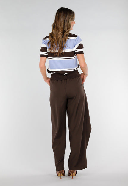 NEW180226 Gestreepte Polo Top in Blauw en Bruin