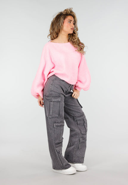 NEW180226 Grijze Cargo Broek met Strass Steentjes