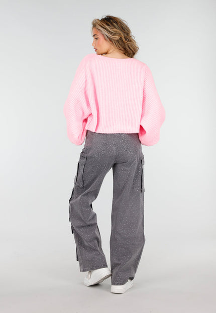 NEW180226 Grijze Cargo Broek met Strass Steentjes