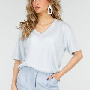 NEW180226 Lichtblauw V-Hals T-Shirt