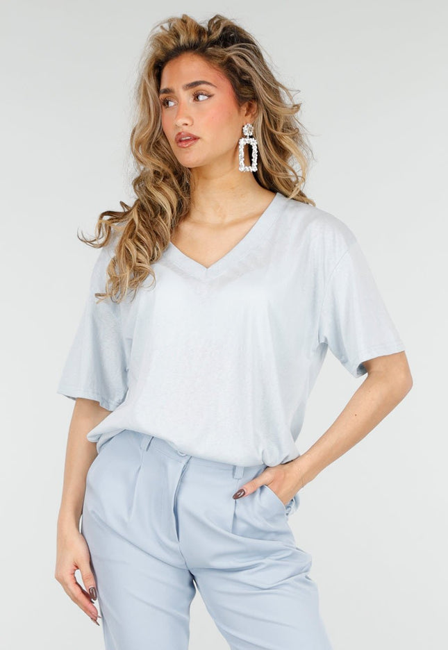 NEW180226 Lichtblauw V-Hals T-Shirt