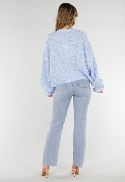 NEW180226 Lichtblauwe Gebreide Trui met V-Hals