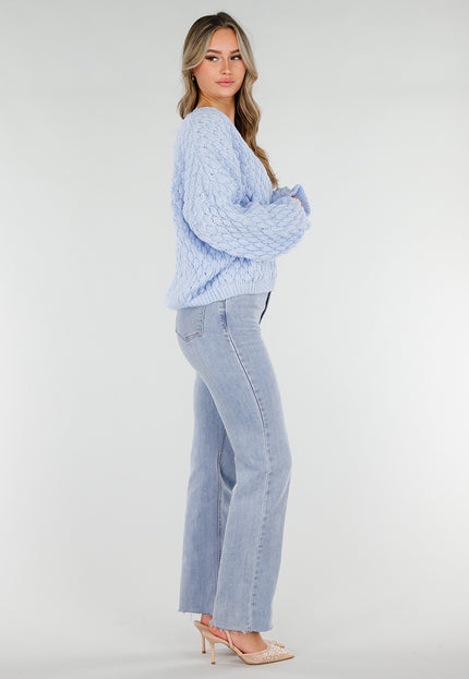 NEW180226 Lichtblauwe Gebreide Trui met V-Hals