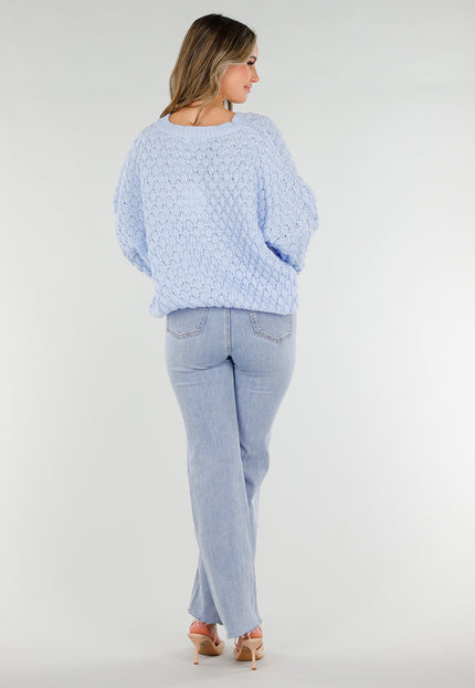 NEW180226 Lichtblauwe Gebreide Trui met V-Hals