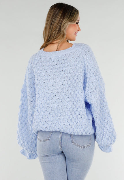 NEW180226 Lichtblauwe Gebreide Trui met V-Hals