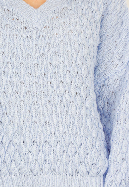 NEW180226 Lichtblauwe Gebreide Trui met V-Hals