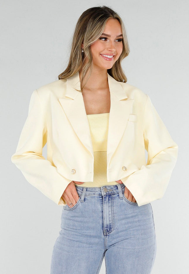 NEW180226 Lichtgele Cropped Blazer