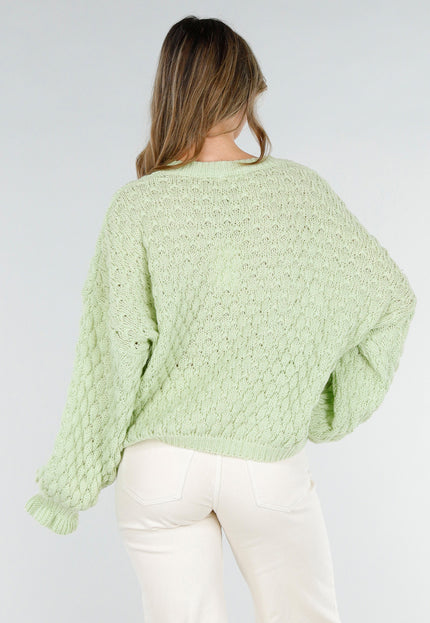 NEW180226 Lichtgroene Gebreide Trui met V-Hals