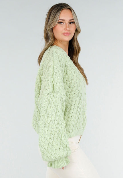 NEW180226 Lichtgroene Gebreide Trui met V-Hals