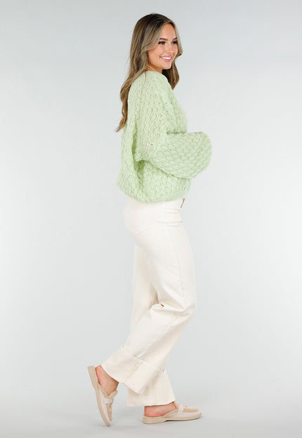 NEW180226 Lichtgroene Gebreide Trui met V-Hals