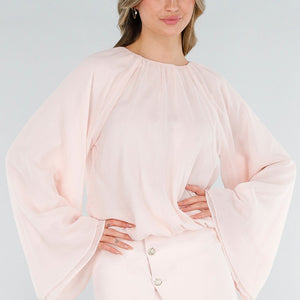 NEW180226 Lichtroze Blouse met Wijde Mouwen