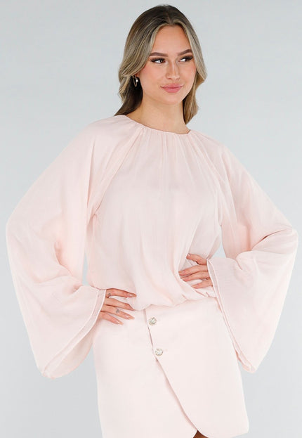 NEW180226 Lichtroze Blouse met Wijde Mouwen