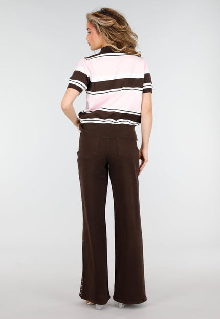 NEW180226 Lichtroze en Bruin Gestreepte Polo Top