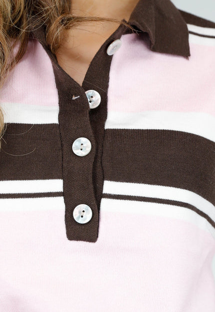 NEW180226 Lichtroze en Bruin Gestreepte Polo Top