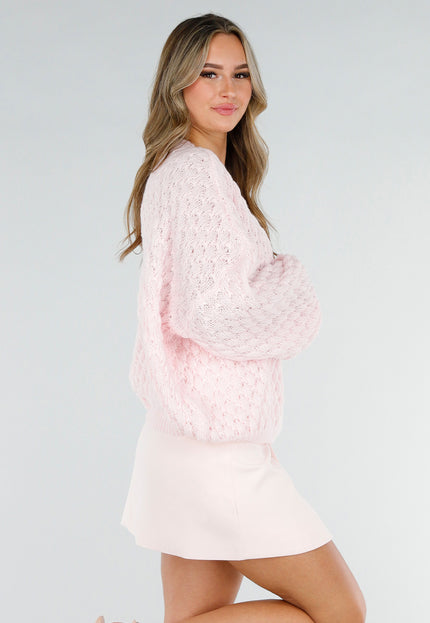 NEW180226 Lichtroze Gebreide Trui met V-Hals