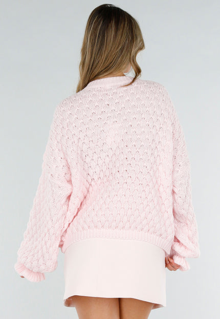 NEW180226 Lichtroze Gebreide Trui met V-Hals